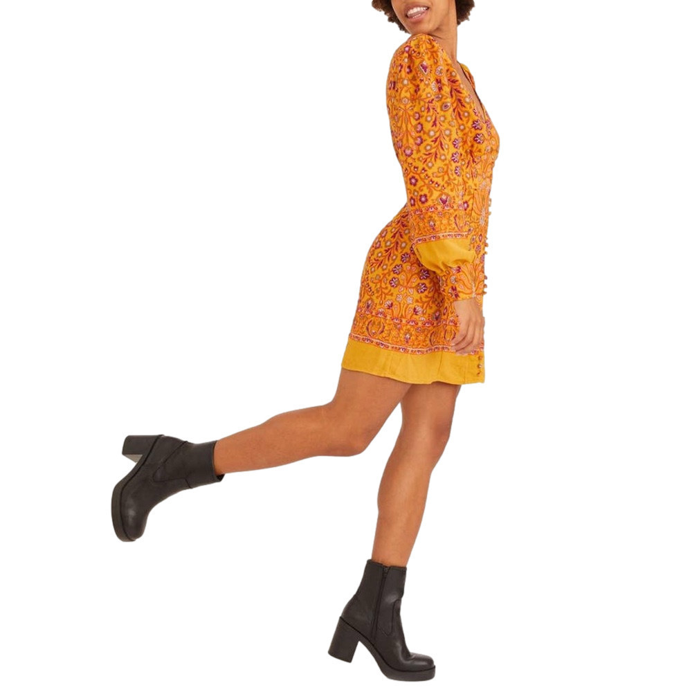 NWT Urban Outfitters Orange Floral 70s-Inspired Mini Dress XS - Picture 2 of 9